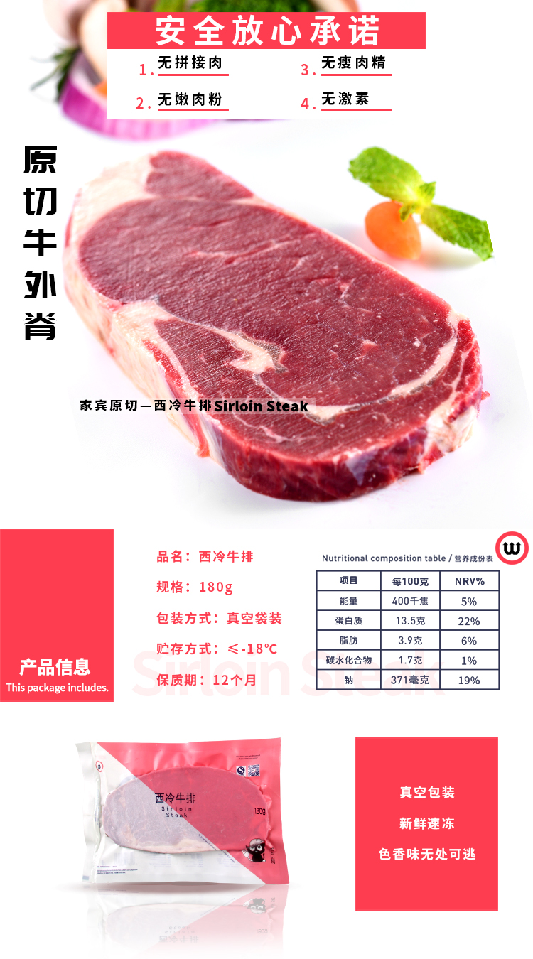 西冷牛排180g袋装 外脊原切详情